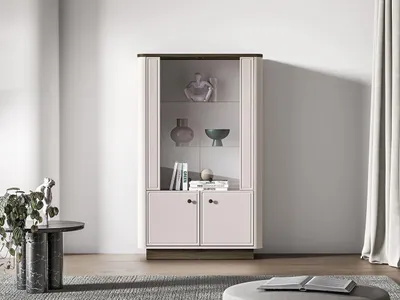 Obrázek produktu pro Nízká prosklená vitrína ARLENA - dub / kašmír
