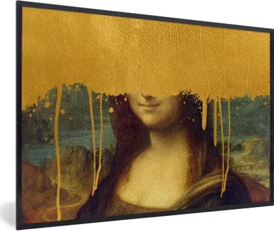 Produktbild von MuchoWow® Gerahmtes Poster Mona Lisa - Gold - Da Vinci 90x60 cm - Poster mit Schwarzem Bilderrahmen Wandposter Rahmen Foto Bilder - Fotorahmen - Foto-Plakat