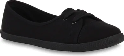 Obrázek produktu pro Mytrendshoe Sporty Dámské baleríny Tkanina Slipper Sneaker Flats Lace-up 71109, Barva: černá, Velikost: 39
