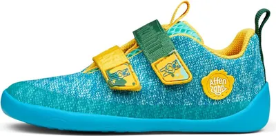 A single blue and green child's shoe shown from the side.