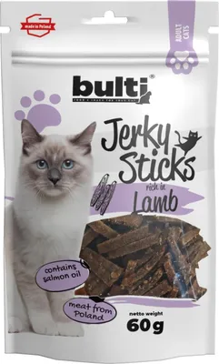 Produktbild von Bulti | Jerky Sticks für Katzen - Lammfleisch - 60g - 82% Tierische Inhaltsstoffe - Fleischige Snacks