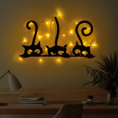 Image de Wallity, Cats 967, accessoire mural décoratif en métal, noir, CORPS METALLIQUE, 33 x 60 cm