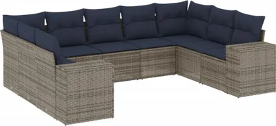 Immagine prodotto di vidaXL Set di divani da giardino da 9 pezzi con cuscini, grigio, polyrattan