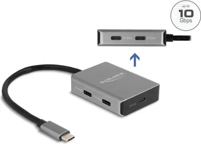 Zdjęcie produktu dla DeLOCK USB 10 Gbps 4-portowy koncentrator USB Type-C ze złączem USB Type-C, USB Type-C, USB 3.2 Gen 2 (3.1 Gen 2) Type-C, 10000 Mbit/s, Czarny, Szary, 45 mm, 60 mm