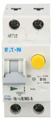 Produktbild von Eaton FI/LS-Schalter Typ A 10kA B 16A/1pol+N/30mA 2TE Eaton PKNM-16/1N/B/003-A-MW, 1 Stk.