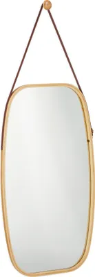 Produktbild von Relaxdays Wandspiegel, oval, Rahmen aus Bambus, Deko Spiegel mit verstellbarem Riemen, Flurspiegel, 76,5x43,5cm, natur