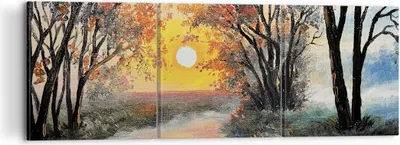 Produktbild von Bild auf Leinwand - Leinwandbild - 3 Teile - Fluss Sonne Bäume - 120x40cm - Wand Bild - Wanddeko - Wandbilder - Leinwanddruck - Bilder - Wanddekoration - Leinwand bilder - Wandbild - CA120x40-4190