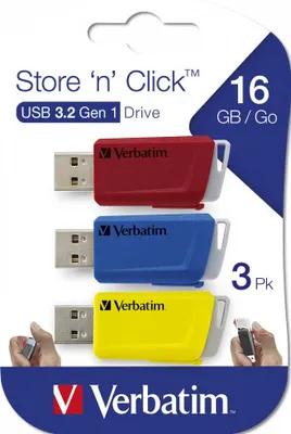 Produktbild von Store N Click USB 3.0 3x 16 GB rot, blau und gelb