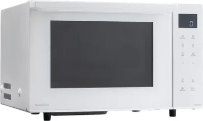 A white Panasonic microwave oven shown from a front-diagonal angle against a white background.