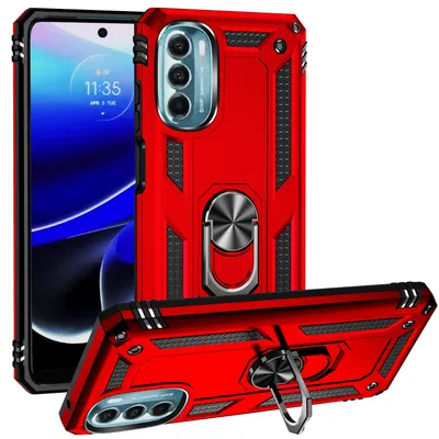 Obrázek produktu pro Pouzdro pro Motorola Moto G 5G 2022 dvouvrstvé robustní, vojenská ochrana pouzdro s držákem prstenu a stojánkem červené