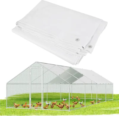 Image de Bâche de protection Peviasot PE, dimensions 2 x 3,43 m, pour poulaillers, de couleur blanche, imperméable et résistante aux UV, avec une couverture munie de 14 cordes élastiques de fixation