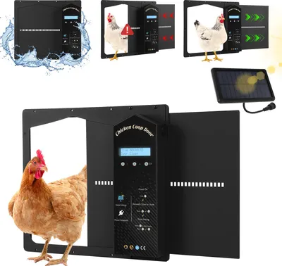 Produktbild von Faziango Automatische Hühnerklappe Aluminium Solar Schwarz, Zeitsteuerung, IP65 wasserdicht, Anti-Klemm Elektrische Hühnerstalltür Hühnertür mit Lichtsensor, LCD Display, Timer, Fernbedienung