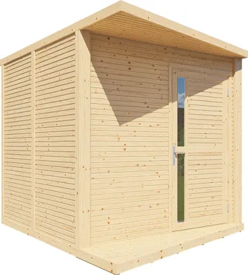 Produktbild von WOODTEX Gartenhaus Futura naturbelassen 19 mm Rhombusprofil, Gartenhaus aus Fichte mit Flachdach, massiv in Elementbauweise, vorgefertigte Teile, stabile Leimholztür, Anti Slip Bodenplatte