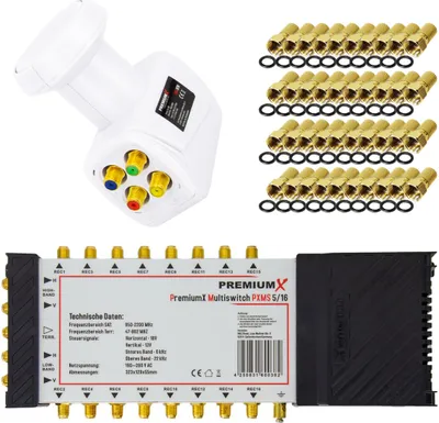 Produktbild von PremiumX Multischalter Set 5/16 SAT Multiswitch Quattro LNB 40x F-Stecker