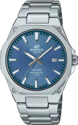 Produktbild von Casio EFR-S108D-2AVUEF Edifice Herrenuhr, Edelstahl, Antireflex-Saphirglas, Blau Zifferblatt, Silber Gehäuse/Armband, Quarz, Analog, Datum, Neobrite, Faltschließe, 44,8x39,9x7,8mm, 110g, Armbandumfang 150-205mm, 100m (10 Bar) Wasserdicht, 3 Jahre Garantie