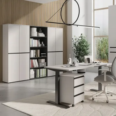 Produktbild von Büromöbel Set 5-teilig BETHANY-01 mit elektrisch höhenverstellbarem Schreibtisch 180x80cm, kaschmir
