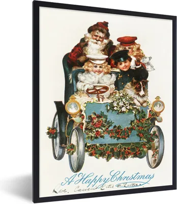Produktbild von MuchoWow® Gerahmtes Poster Weihnachten - Weihnachtsmann - Vintage 60x80 cm - Poster mit Schwarzem Bilderrahmen Wandposter Rahmen Foto Bilder - Premium - Wanddeko Wohnzimmer