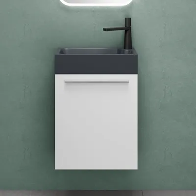 Produktbild von Mai & Mai Badmöbelset Badezimmermöbel Waschbeckenunterschrank in Weiß Matt und Waschbecken Anthrazit matt BxTxH 46x26x63cm Pisa