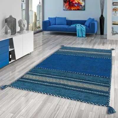 Produktbild von Natur Teppich Kelim Navarro Blau, Größe:70x140 cm