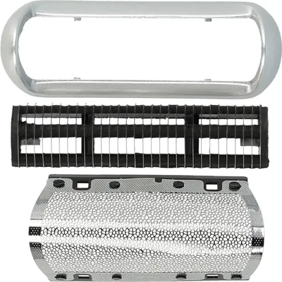 Produktbild von vhbw 1x Klingenblock, 1x Scherfolie mit Rahmen kompatibel mit Braun PocketGo 370, 570 5608, 575, 555, 550 Rasierer - Kombipack Schwarz Silber