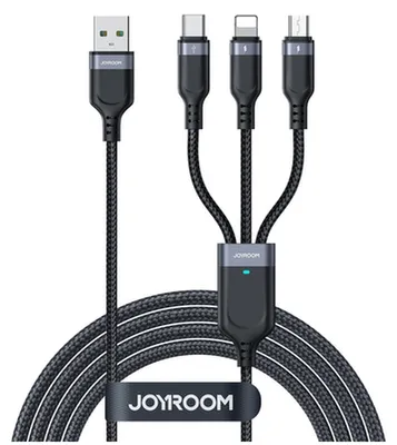 Image de Joyroom Multi-Use 3-in-1 Kabel 0.3m USB-A zu Lightning/USB-C/Micro USB - Schwarz