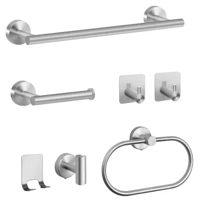 Produktbild von 7-teiliges Badezimmer-Accessoires-Set aus Edelstahl – mattes Silber