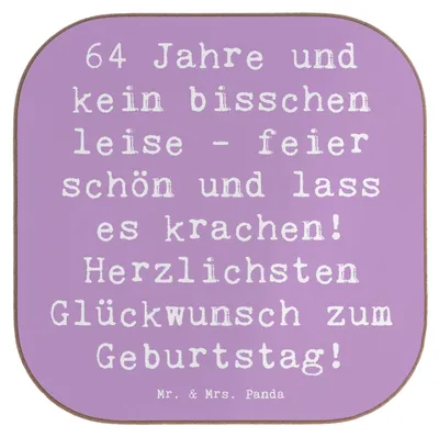 Produktbild von Mr. & Mrs. Panda Holzuntersetzer Spruch 64. Geburtstag - Lavendeltraum - Geschenk, Tassen Untersetzer, Geburtstagsspruch, feier schön, Coaster, Geburtstagsparty, eckiger