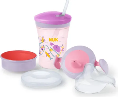 Immagine prodotto di NUK Trinklernset mit drei Trinkaufsätzen lila/rosa