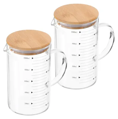 2er-Set Messbecher 1000ml Borosilikatglas mit Deckel