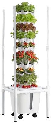 Produktbild von VEVOR Hydroponischer Turm 45 Pods, Hydrotower 9 Ebenen, Hydroponik-Anbausystem mit LED-Pflanzenlampe, App-Steuerung & Rädern, 20-L-Wassertank & Pumpe, Hydroponic Tower für Kräuter, Obst & Gemüse