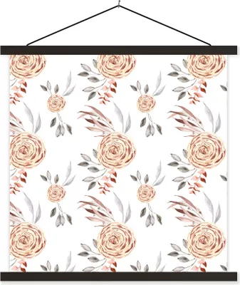 Produktbild von MuchoWow® Textilposter Rosen - Gold - Weiß 60x60 cm mit schwarzem Rahmen - Posteraufhänger