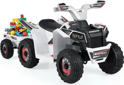 Produktbild von 6V Kinder-Elektro-Quad mit Anhänger, robusten Rädern, Weiß