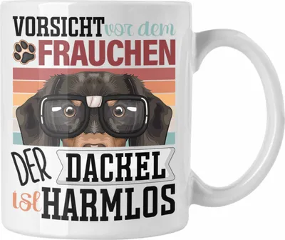 Produktbild von Trendation - Dackel Besitzerin Frauchen Tasse Geschenk Lustiger Spruch Geschenkidee Vorsicht Vor Dem Frauchen (Weiß)
