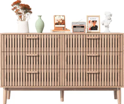Zdjęcie produktu dla 6-szufladowa komoda z naturalnego drewna, nowoczesny, minimalistyczny design, duża pojemność, solidna, stabilna konstrukcja do sypialni lub salonu