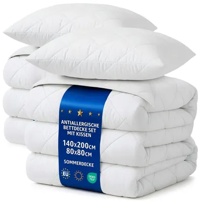 Zdjęcie produktu dla Kołdry letnie 2 szt. z 2 poduszkami 140x200 + 2x 80x80 cm z mikrofibry białe