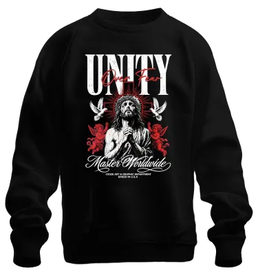 Immagine prodotto di "Unità al di sopra della paura. Gesù.  di spine. Croce. Angeli. Fede. Preghiera. Felpa, maglione, nero, taglia XXL."
