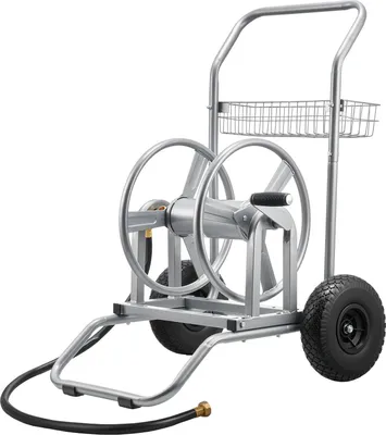 Obrázek produktu pro VEVOR vozík na hadici, 6096/9144cm zahradní hadicový naviják, hadicový naviják se dvěma koly, rukojetí a úložným košem, dvouúčelový naviják na zahradní hadici, auto 675x610x900mm