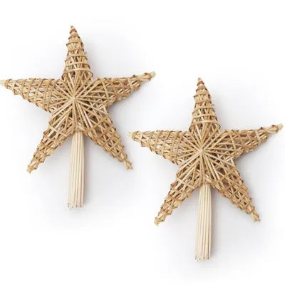 Produktbild von Salcar 30 cm Christbaumspitze Stern Stroh Strohsterne für Weihnachtsbaum, Handgemachter natürlicher Weihnachtsbaumschmuck für Christbäume, 2-tlg