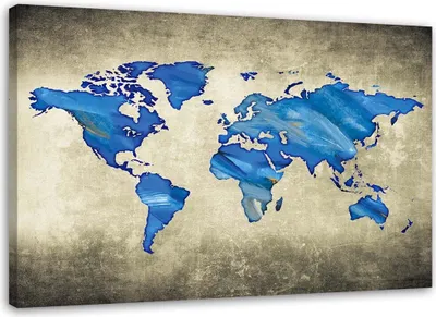 Produktbild von Leinwandbild blaue weltkarte 100x70 cm Feeby blau wandbild bereit zum aufhängen