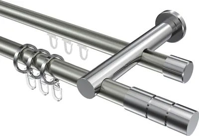 Produktbild von Interdeco Rundrohr-Innenlaufstange / Gardinenstange (Kombination) Edelstahl-Optik / Chrom, Typ Platon Elanto (Rillenzylinder), 20 mm Ø 2-läufig, 260 cm