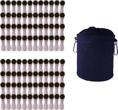 Produktbild von trendfinding 96 Wäscheklammern Silber und 1 Denim Wäscheklammerbeutel Blau-Schwarz