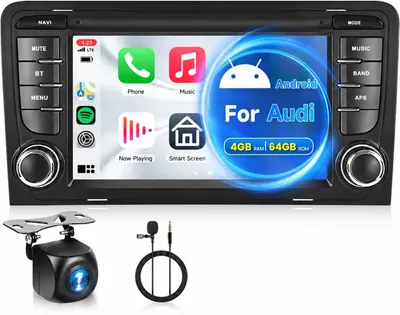 Image de Autoradio 4G avec 8 cœurs et 64 Go de stockage, compatible avec les modèles A3 (2003-2012) et S3 (2006-2012), équipé d'un écran tactile de 7 pouces et compatible avec Carplay et Android Auto