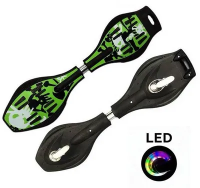 Produktbild von Groene Waveboard mit LED-Lichtern – Streetsurfing Skateboard mit Tragetasche, max. 100 kg belastbar