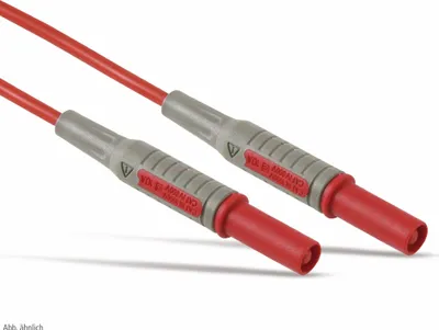 Zdjęcie produktu dla Przewód testowy, 2x wtyk bezpieczeństwa, 4 mm, 18 AWG, czerwony, 1 m