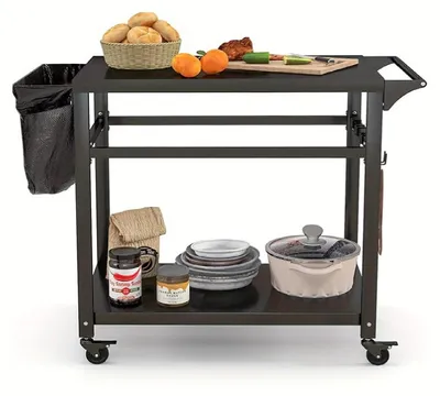 Immagine prodotto di Carrello per barbecue - Carrello per grigliate - Carrello da cucina - Carrello di servizio - Carrello per griglia - Con 2 ripiani e 4 ruote