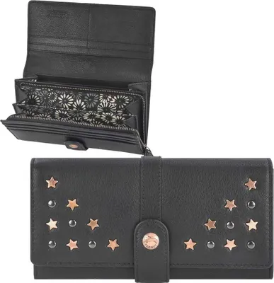 Image de Portefeuille en cuir Kloehn pour femme, cuir 22KF Far Out noir avec rivets