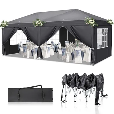 Produktbild von FCH Pavillons & Partyzelte 3x6m, Festzelt Faltpavillon Gartenzelt für Garten Terrasse Feier Party, Wasserdicht & UV-Schutz mit 6 Seitenteilen,Grau