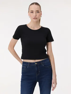 Obrázok produktu pre Orsay Čierny dámsky crop top s krátkymi rukávmi, veľkosť XL