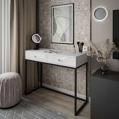 Produktbild von Konsole BLANCO LOFT weiß Hochglanz mit schwarzem Gestell und Griffen