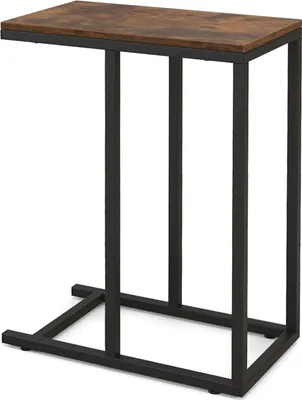 Zdjęcie produktu dla Stolik boczny w kształcie litery C, stolik pod laptopa, solidna metalowa rama, stolik wsuwany pod kanapę, stolik na przekąski, brązowy